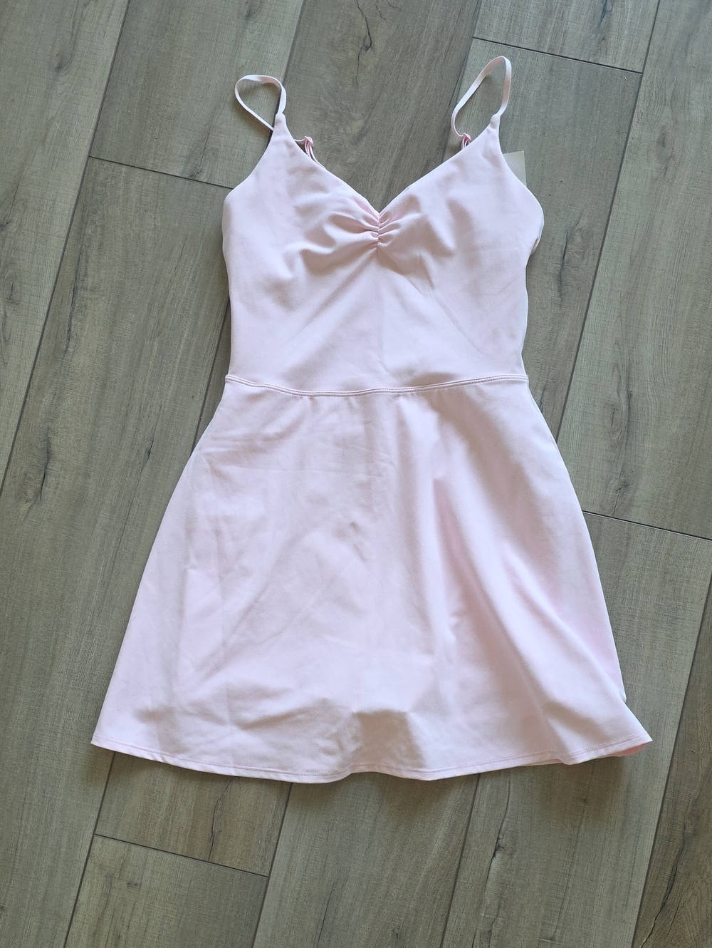 NWT Fabletics Pureluxe Ruched Classic Mini Dress In Soft Pink Size Small